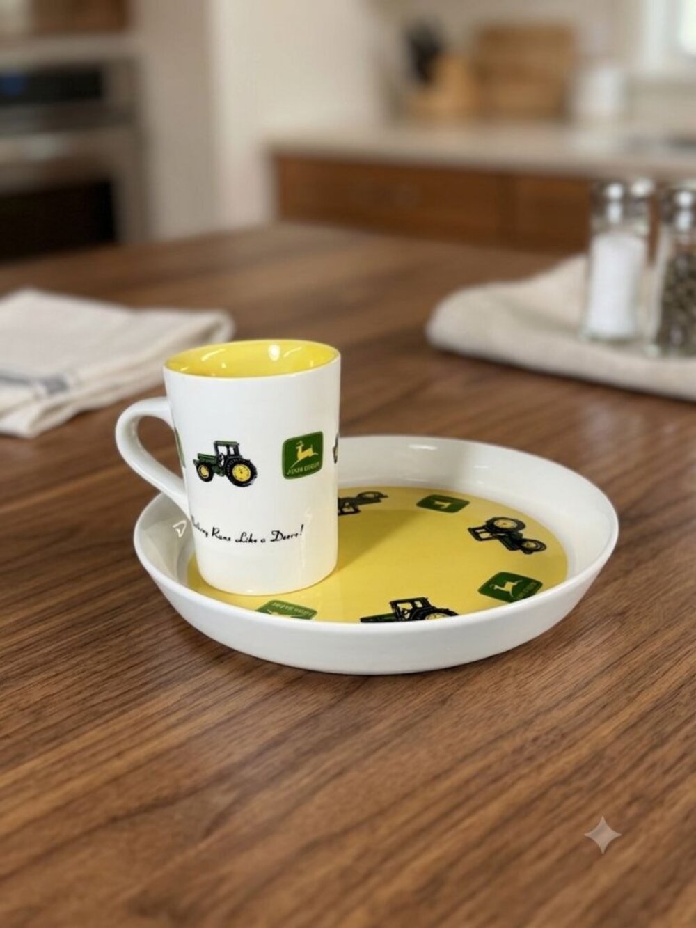Vintage Style John Deere Gibson Snack Set Mug Plate Tractor Farmhouse Decor Gift